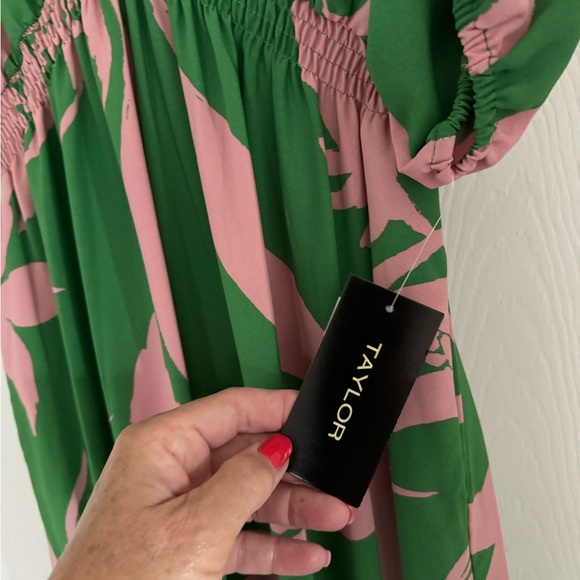 Taylor Green and Pink Wrap Sundress with Dolman Sleeves - Picture 3 of 5